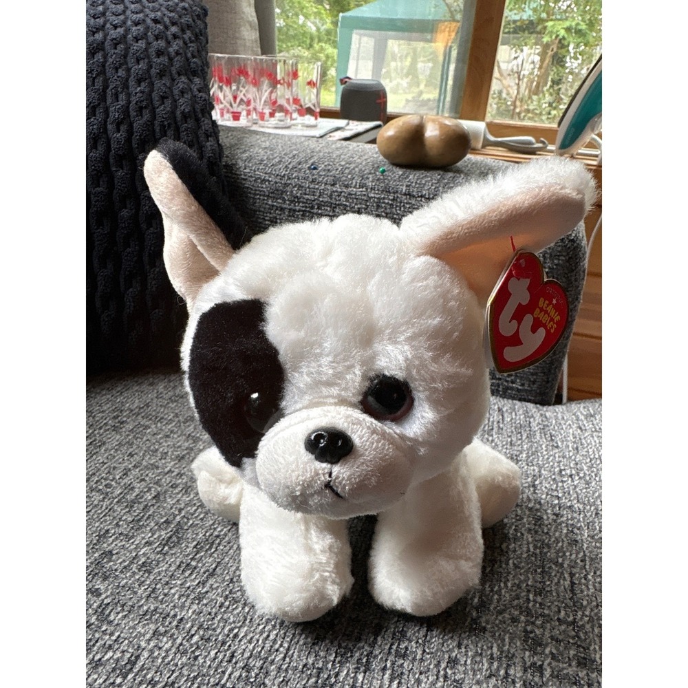 Ty Beanie Babies Marcel French Bulldog White Black Spotted Puppy Plush 2018 NWT